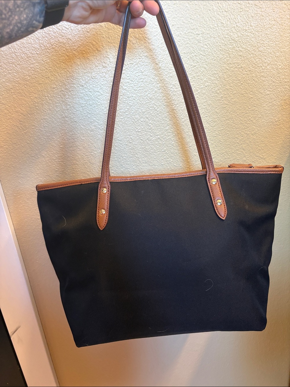 Coach Black Tote with Brown Leather Trim and Zip Pocket - Picture 4 of 4